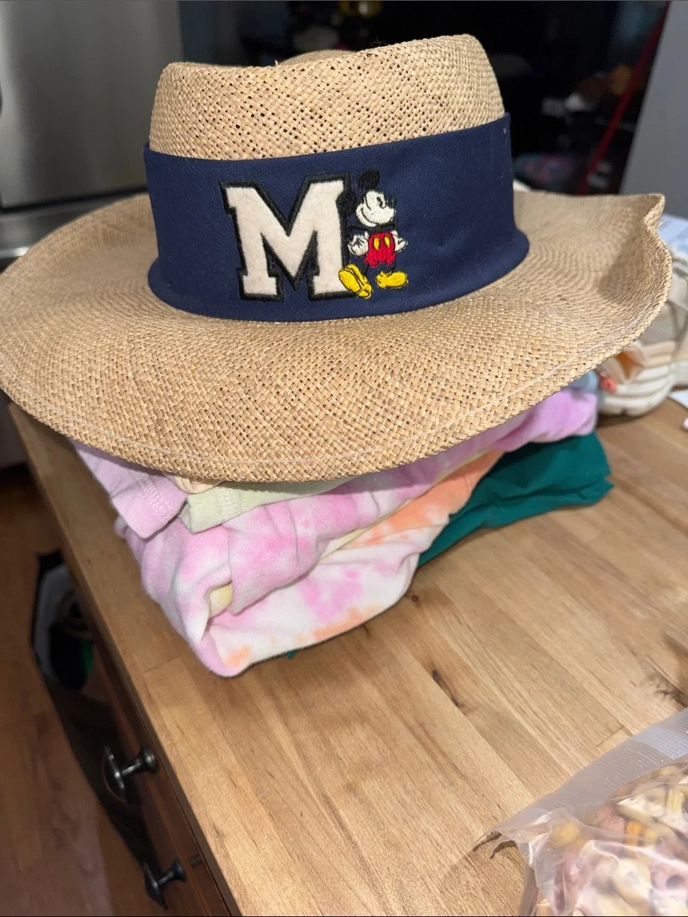 Vintage Disney Straw with Navy Band and Mickey embroidery